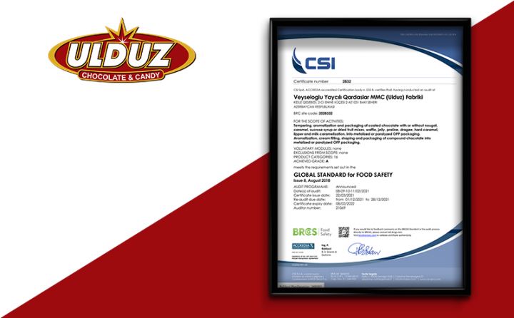 Ulduz Şokolad Fabriki dünyanın ən çətin yoxlama sisteminin sertifikatını aldı